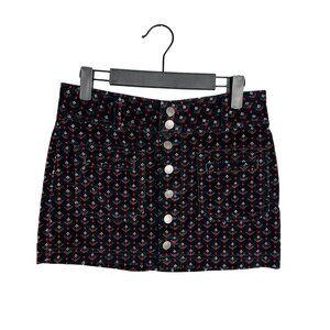 Free People Joanie‎ Corduroy Printed Mini Skirt Full Button Black Size 24